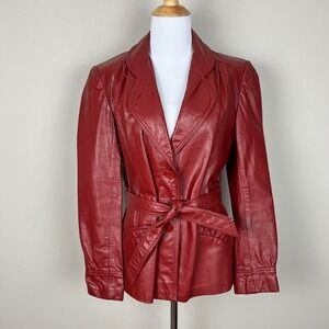 Vintage WINLIT Leather Jacket Womens Small M Red Rust Mod Gogo Hipster 1960s 13‎